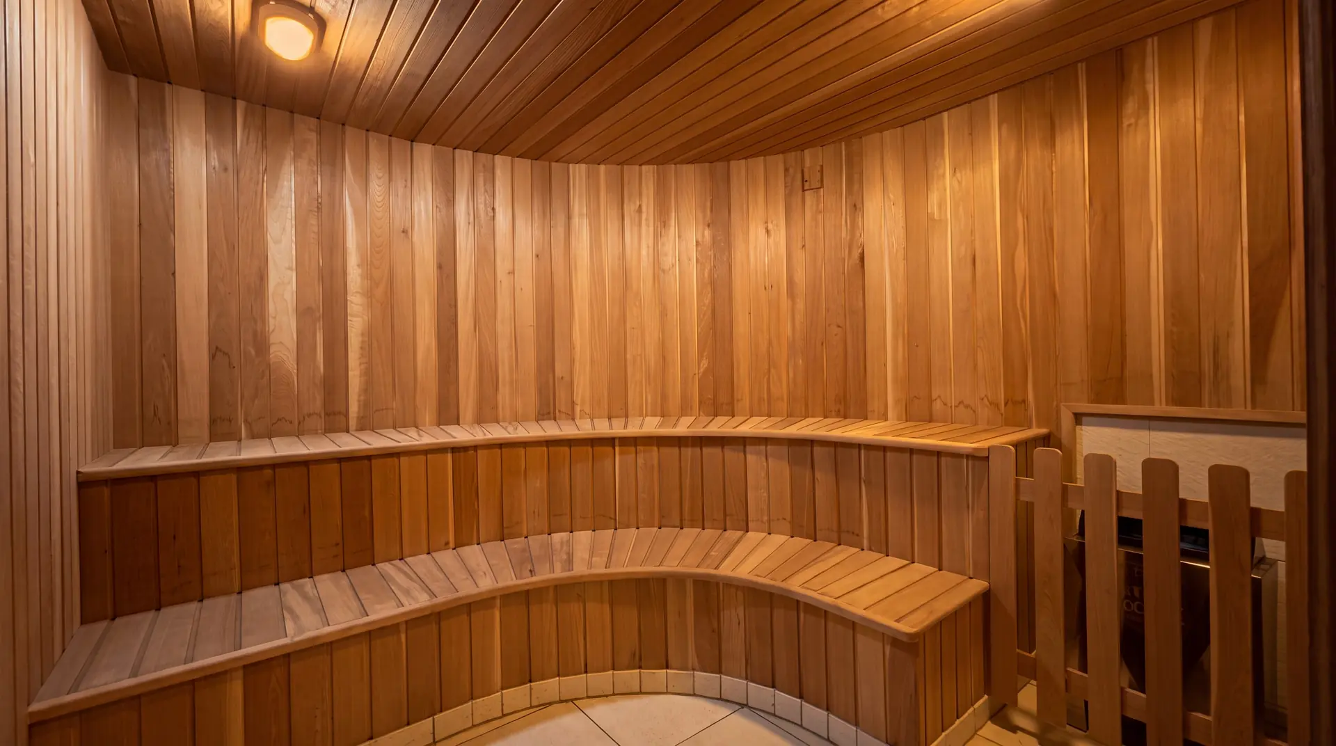 Sauna do Spa Recovery, com bancos de madeira